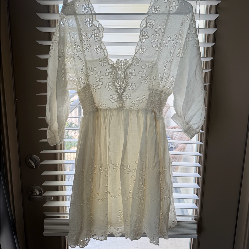 Free People Cream Eyelet Mini Dress